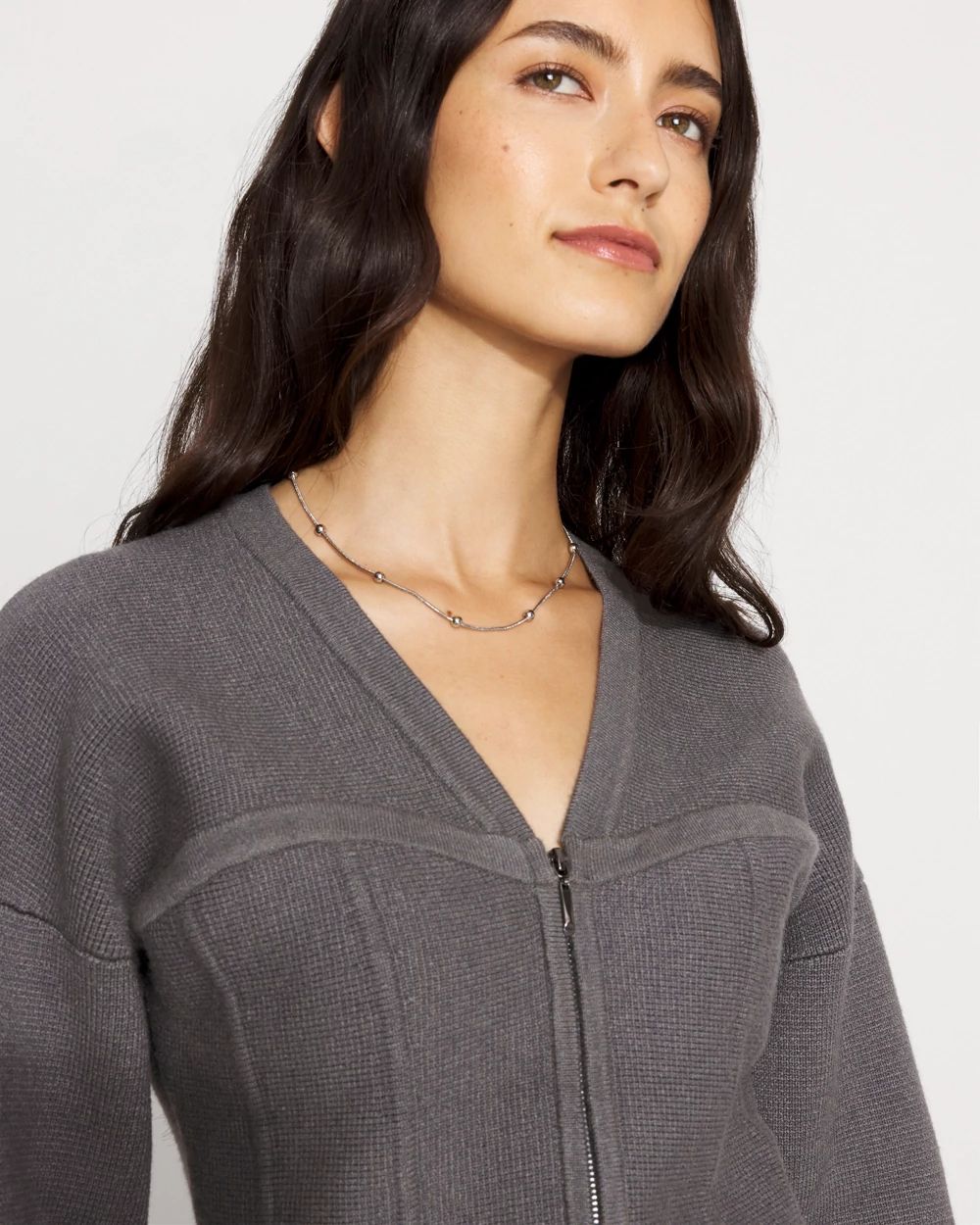 Corset Detail Zip-Up Sweater Jacket | White House Black Market